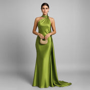 Vestido Longo de Festa Halter Enrolado