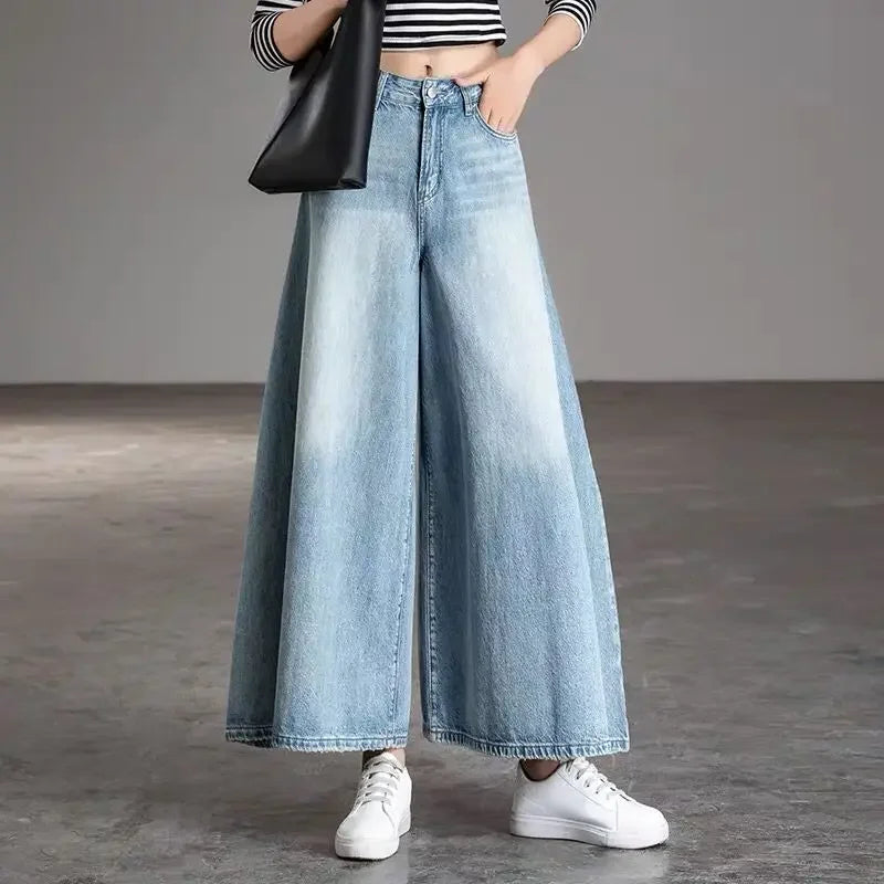 Calça Pantacourt Jeans Feminina Wide Leg Melinda
