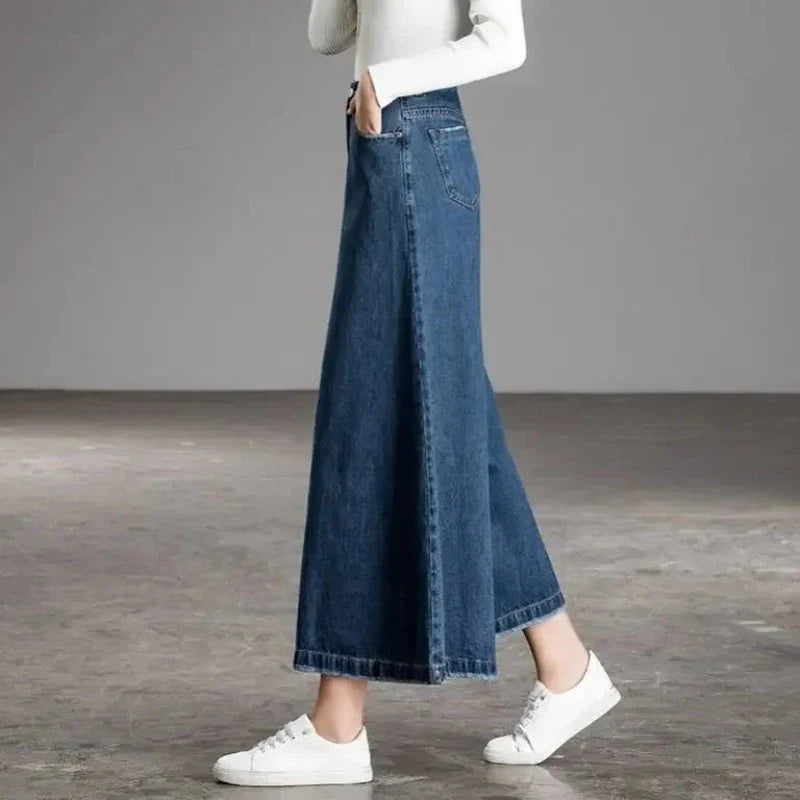Calça Pantacourt Jeans Feminina Wide Leg Melinda