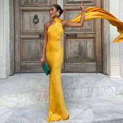 Vestido Longo de Festa Halter Enrolado