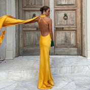 Vestido Longo de Festa Halter Enrolado