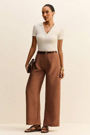 Calça Alfaiataria Feminina Marrom Jessy