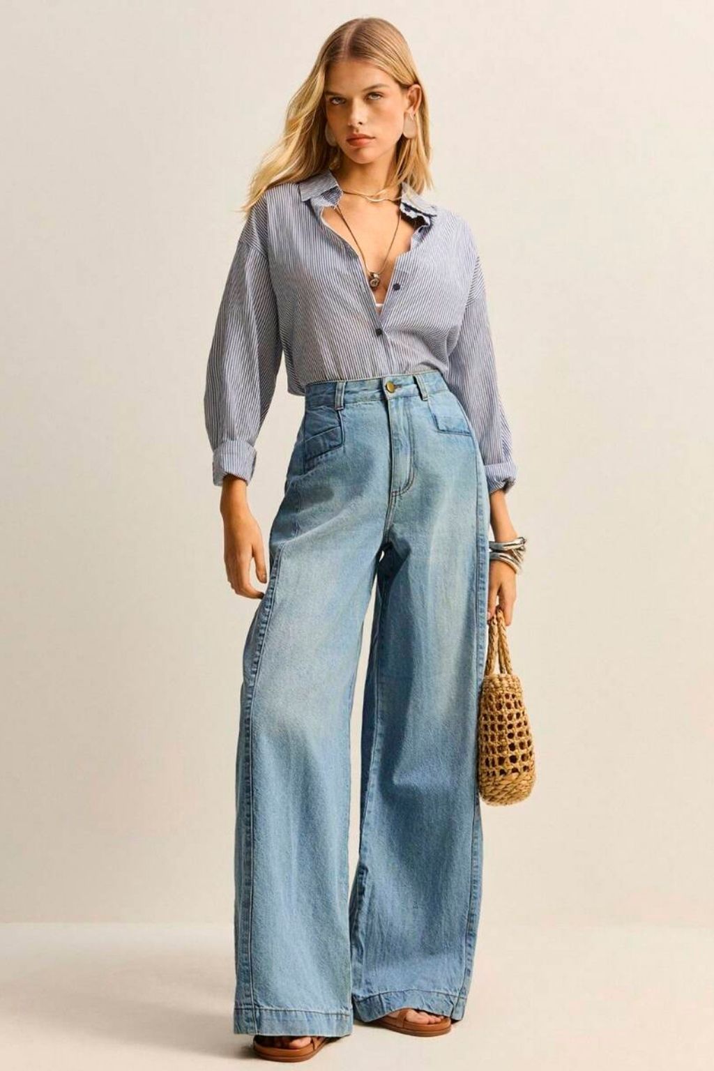 Calça Jeans Wide Leg Feminina Carl