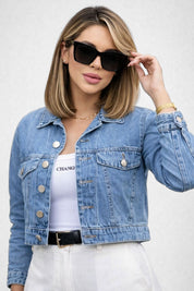 Jaqueta Jeans Cropped Feminina Leticia