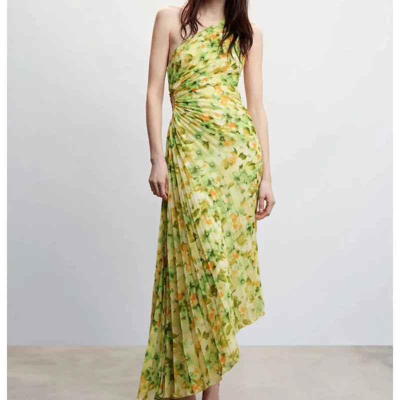 Vestido Longo Plissado Festa Anarry