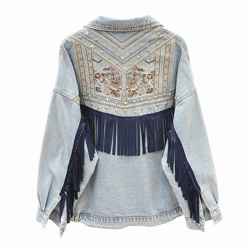 Jaqueta Jeans Feminina Com Franjas Country