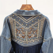 Jaqueta Jeans Feminina Com Franjas Country