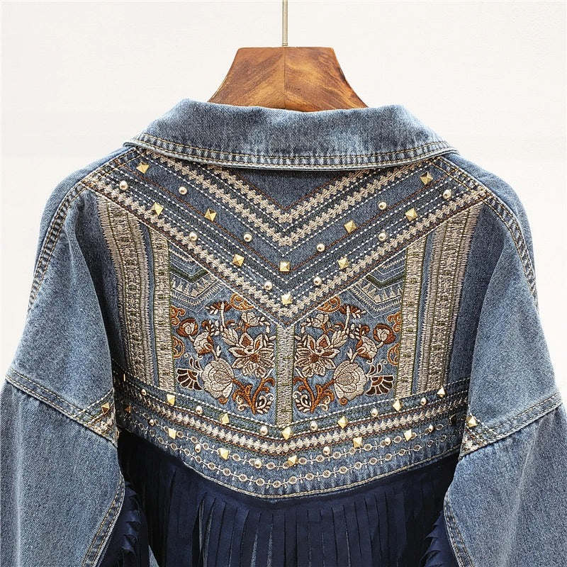 Jaqueta Jeans Feminina Com Franjas Country