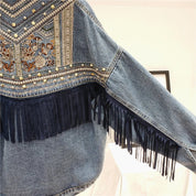 Jaqueta Jeans Feminina Com Franjas Country