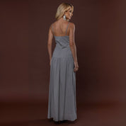 Vestido Longo Elegante Tricoline Cinza Mary