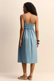 Vestido Midi Soltinho Azul Sem Mangas Oly