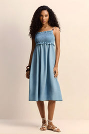 Vestido Midi Soltinho Azul Sem Mangas Oly