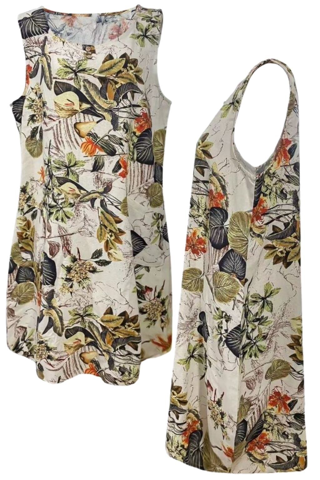Vestido Midi Soltinho Bege Sem Mangas Hailey